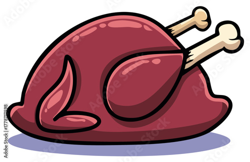 Roast Turkey Cartoon Illustration for Thanksgiving and Holiday Meal Celebration