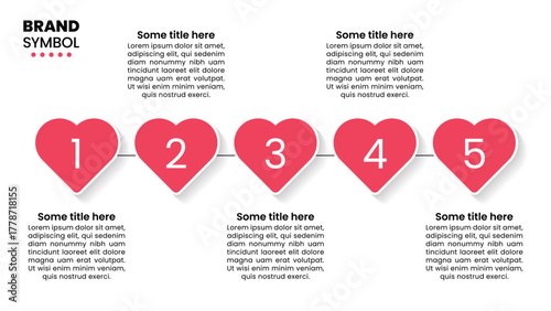 Infographic template. Line with 5 hearts and numbers