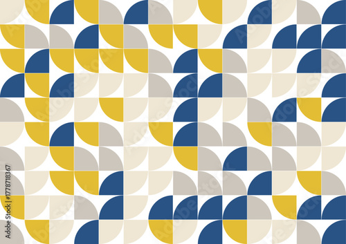Navy Blue Yellow Beige Geometric Half Circle Seamless Pattern Background