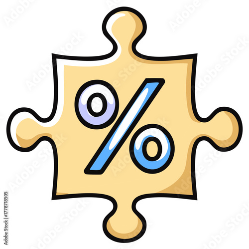 Percentage Sign on Puzzle Piece Cartoon Style Discount Symbol Finance Icon