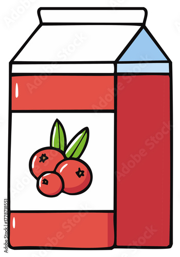 Cartoon cranberry juice carton illustration. Refreshing beverage concept.