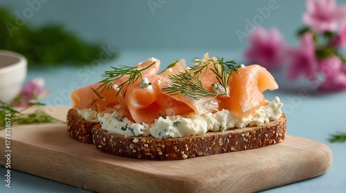 Smoked Salmon Sandwich with Cream Cheese and Dill on Toast
