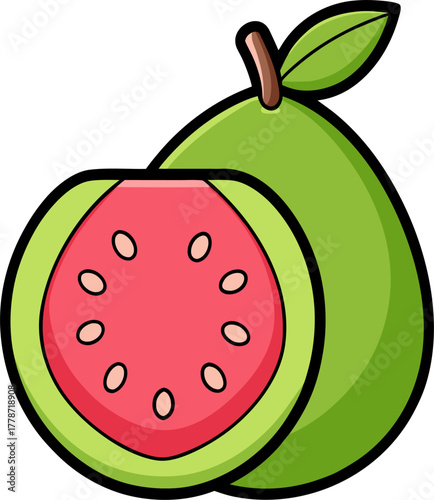 Guava Vector Illustration | Tropical Green Fruit Clipart | Fresh Organic Food Design