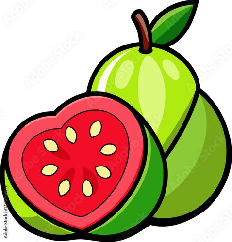 Guava Vector Illustration | Tropical Green Fruit Clipart | Fresh Organic Food Design