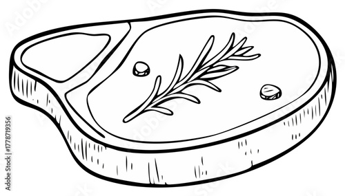 Illustration of a steak with rosemary and peppercorns