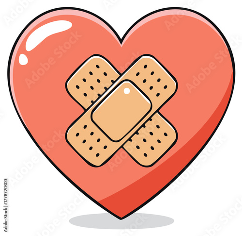 Heart with bandage icon illustration.  Concept of love, care, recovery.