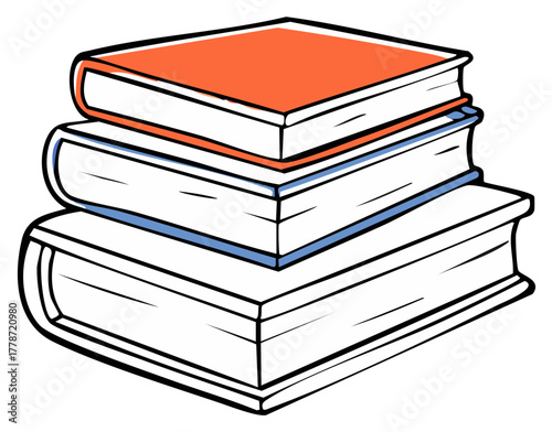 Cartoon Stack of Three Books for Education or Reading Concept Illustration