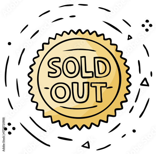 Sale Label - Illustration of a yellow sold out badge with dashed decorative elements