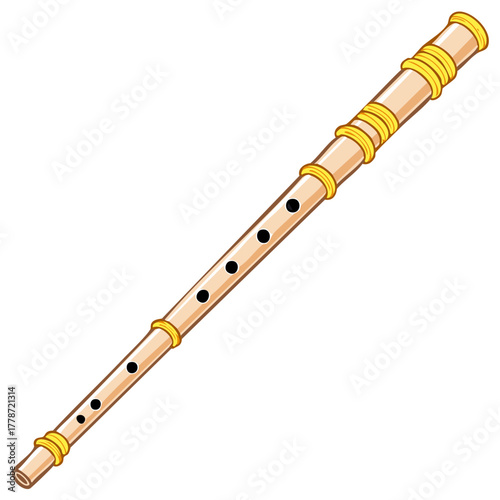 A traditional wooden flute wind instrument cartoon illustration