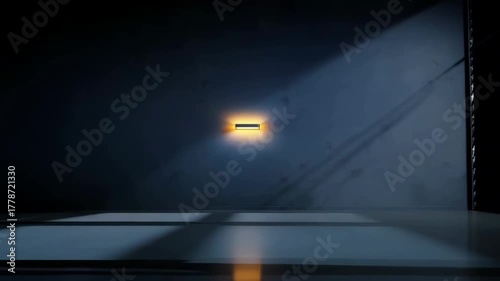 Modern Wall Sconce Illuminates Dark Room with Warm Orange Glow in Dramatic Shadow Play