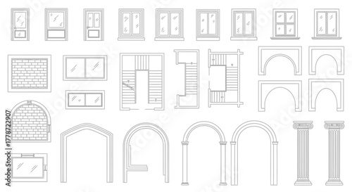 Architectural Elements Design: A comprehensive collection of architectural elements are artfully arranged, offering a diverse palette of design options for any structure or project.