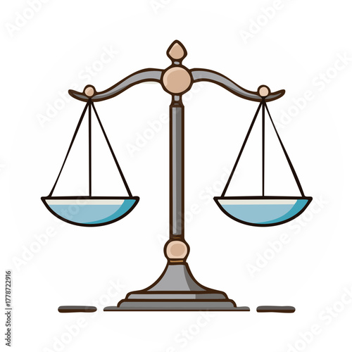 Justice scale illustration, symbol of law, equality, and fairness for concept.