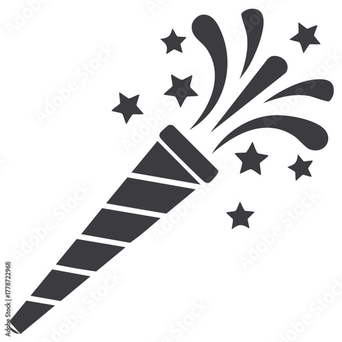 Party Popper Icon with Exploding Confetti and Stars for Celebration Events