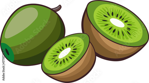Kiwi Vector Illustration | Fresh Green Fruit Clipart | Healthy Tropical Food Design