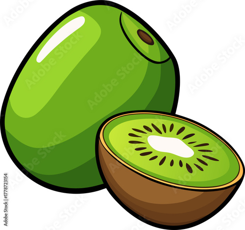 Kiwi Vector Illustration | Fresh Green Fruit Clipart | Healthy Tropical Food Design