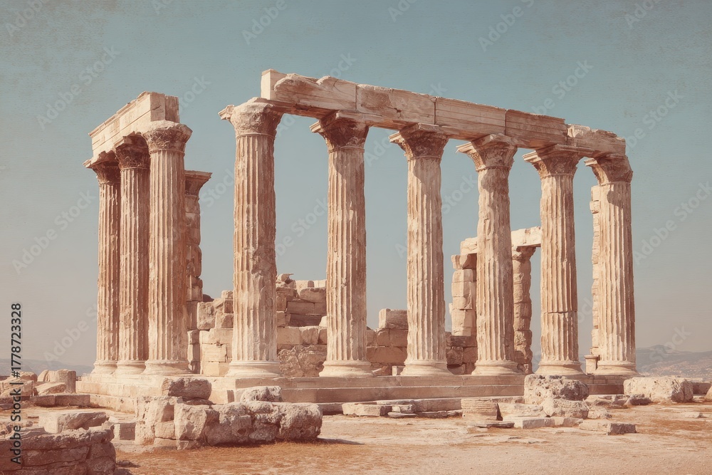 Obraz premium Exploring ancient Greek columns at the Acropolis in Athens showcasing exquisite architecture and historical significance