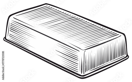Engraved illustration of a rectangular loaf of butter, isolated.