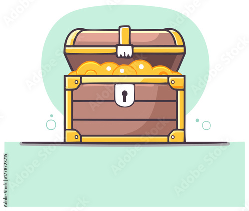 Open antique treasure chest full of gold coins prize and reward concept illustration