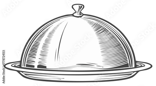 Engraved Illustration of a Cloche or Serving Dish with Lid