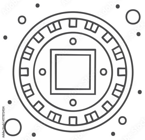 Feng Shui Chinese coin outline vector icon for luck and prosperity