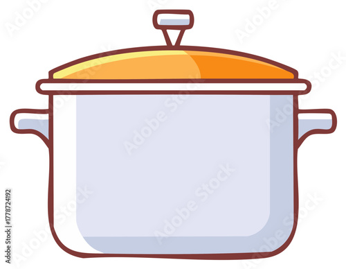 Cartoon style cooking pot with an orange lid simple kitchen utensil illustration