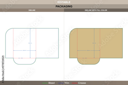 Presentation folder dieline developed through professional vector mapping enhancing printing finish packaging alignment accurate die line formation delivers clean folding edges