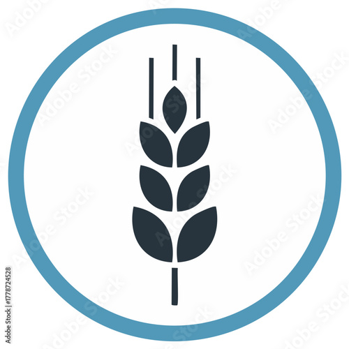 Organic wheat grain ear cereal plant icon in blue circle agriculture food industry symbol simple flat vector graphic