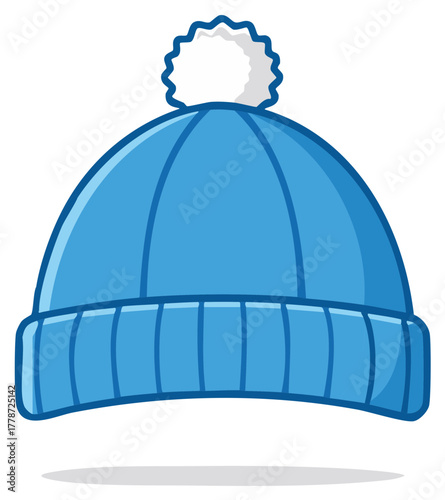 Blue cartoon winter hat with white pompom