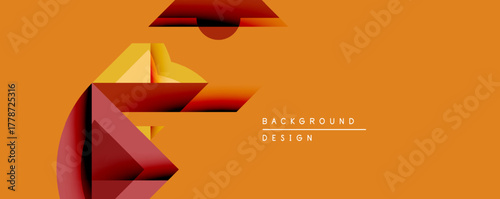 Abstract geometric composition. Orange hues dominate design featuring layered shapes, creating dynamic visual effect. Modern style, suitable background element.