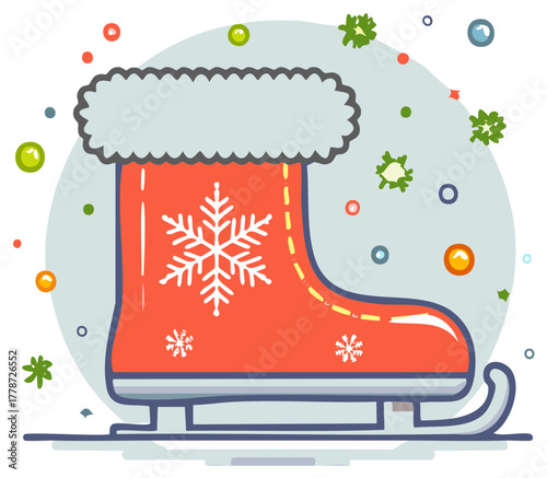 Red ice skate with snowflake detail, winter sports equipment