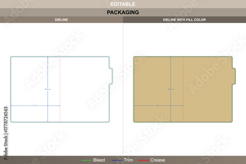 Open folder dieline created through vector tracing refining printing balance packaging formation detailed die line outline defines smooth open panels with durable structure