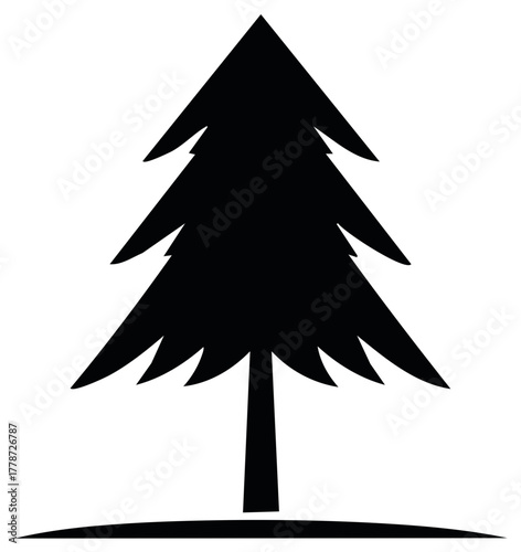 Simple Silhouette of a Fir Tree Standing Tall on a Gentle Hill