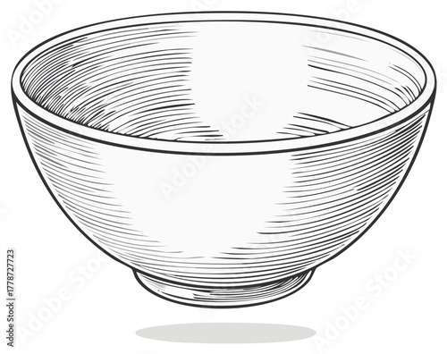 Empty bowl line art food container design, illustration of dishware, Kitchenware sketch drawing