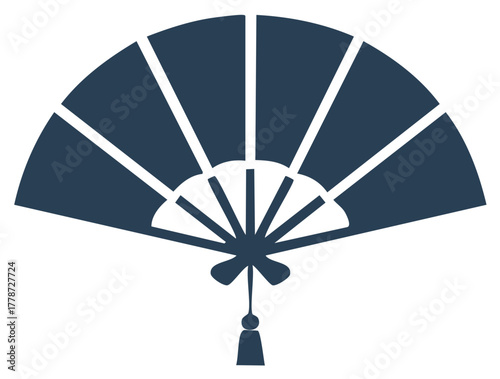 Stylized Japanese Folding Fan Graphic with Tassel Culture Symbol