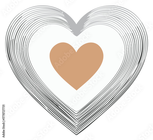 Minimalist layered hearts graphic with brown inner heart and grey textured outline