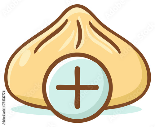 Illustration of a dumpling with an addition sign within a circle