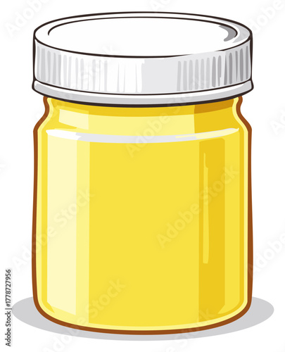 Jar of yellow substance with white lid, cartoon illustration