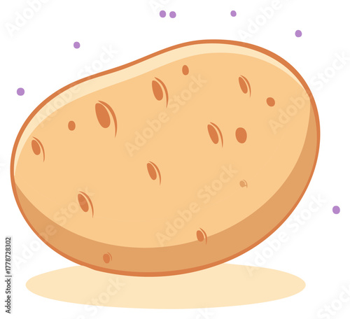 Cartoon potato with dark spots and shadow, food illustration.