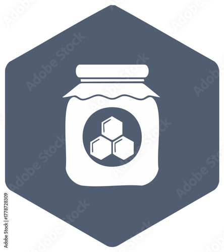 Honey Jar Icon in Hexagon Frame Beehive Graphic Style