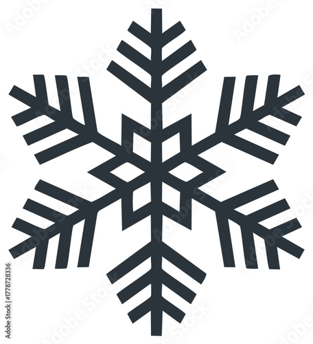 Stylized Dark Grey Snowflake with Geometric Design for Winter Season or Christmas