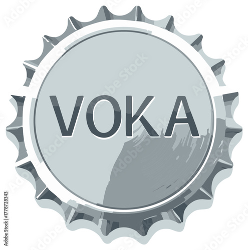 Graphic Illustration of a Stylized Silver Bottle Cap with VOKA Text