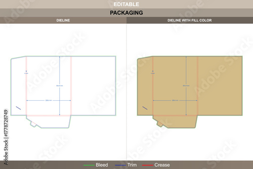 Document folder dieline shaped with vector mapping refining printing precision packaging fold structured die line edges form stable pocket for document stacking and access