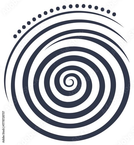 Abstract geometric spiral vortex illustration with decorative dot pattern