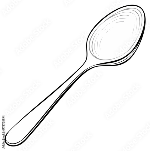 Hand drawn kitchen utensil sketch of a single isolated spoon for culinary design