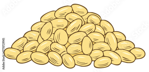 A heaping pile of creamy yellow lima beans illustration on a white background
