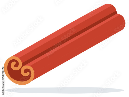 Vibrant brown cinnamon stick illustration showcasing its characteristic curled bark and aromatic spice