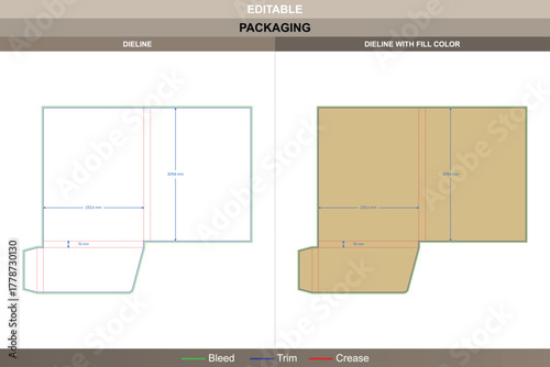 Custom dimensions multiple folders dieline crafted with precise vector detailing refining printing accuracy packaging fold die line layout supports organized multi folder setup