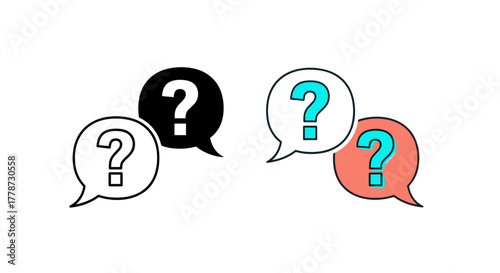 Communicating Questions: Speech Bubbles with Question Marks Illustrating Doubt and Inquiry in Modern Business and Education Scenarios, Ideal for Presentations, Websites and Marketing Materials  Depict