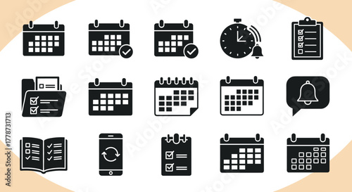 Essential Schedule and Task Management Icons for Business Productivity: A Comprehensive Collection of Calendar, Checklist, and Time Symbols for Efficient Project Planning, Modern Organization, Appoint