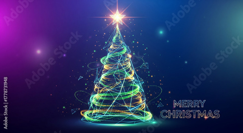 Futuristic Neon Christmas Tree with Flowing Light Trails